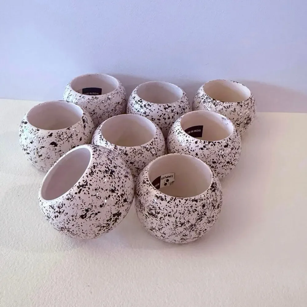 Simplex Napkin Rings Round White Black Paint Splatter Set of 8 Holders